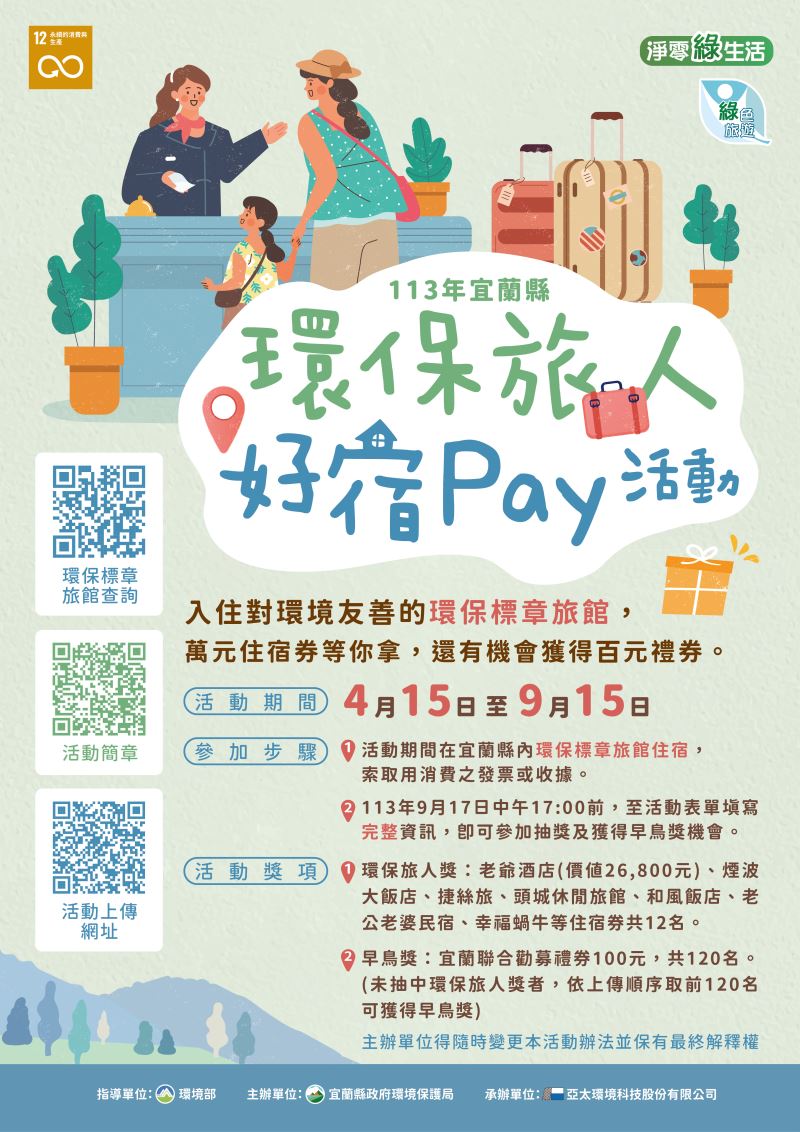 「環保旅人好宿Pay」旅宿選標章 旅遊還可抽好康