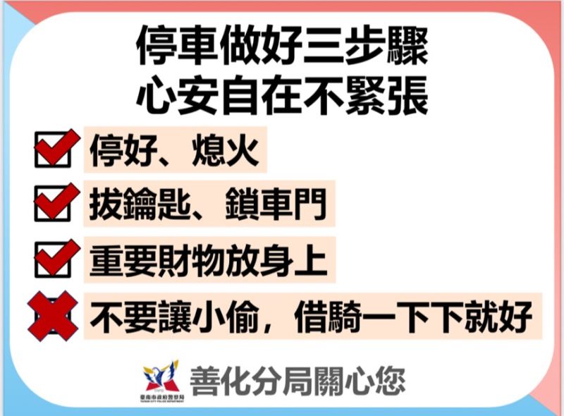 移工機車鑰匙未拔遭竊，善警12小時速逮竊嫌。