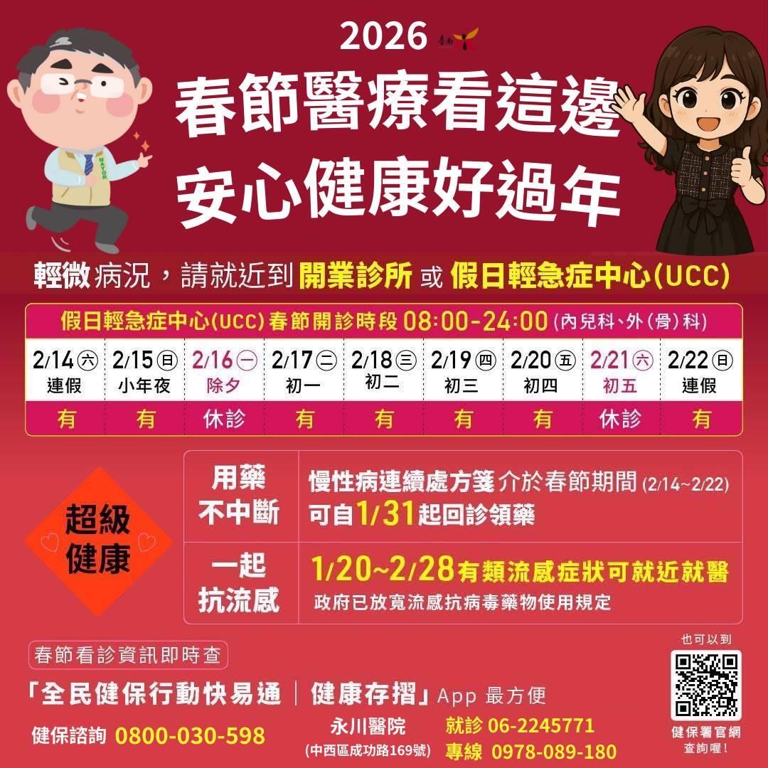 臺南春節醫療量能整備到位確保重症照護無虞